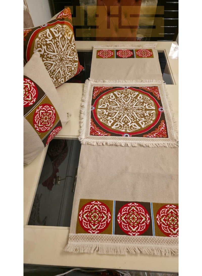 i diD Premium Cotton Duck Home Decor Set - 1 Table Runner (140x42cm) & 2 Cushion Covers (42x42cm) - khayamya Style - Image 1